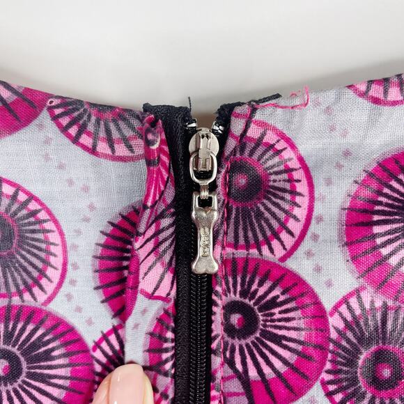 Handmade Top Geometric Circle Print Ruched Bodice Cropped Lined Puffed Sleeves M - Picture 8 of 8